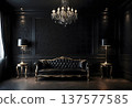 Dark interior room with black luxury wallpaper. 137577585