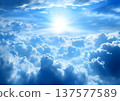 Blue clouds and sun in the sky. 137577589