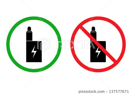 Vaping Allowed And Prohibited Icons With Green OK And Red No Symbol. Vaping Allowed And Prohibited Icons With Green OK And Red No Symbol. 137577671