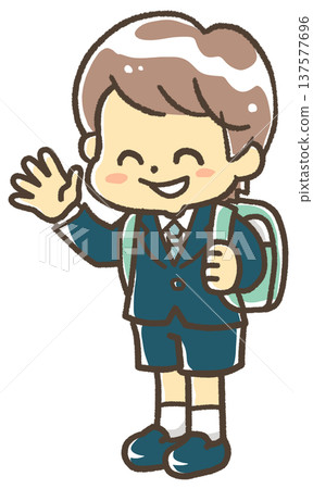 Elementary school boy wearing formal attire and carrying a school bag Elementary school boy wearing formal attire and carrying a school bag 137577696
