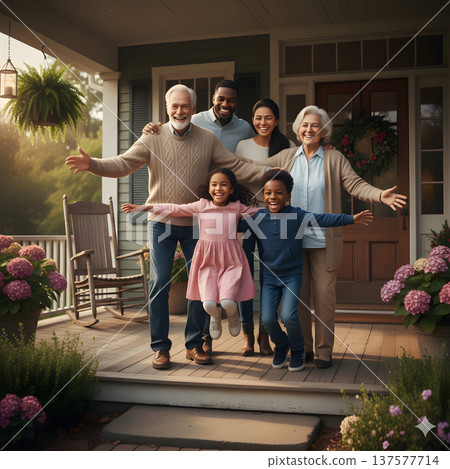 一家三代人在入口處一起玩耍 137577714