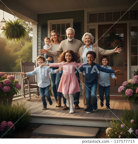 一家三代人在入口處一起玩耍 137577715