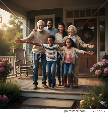 一家三代人在入口處一起玩耍 137577717