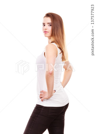 Portrait of young teenager woman with long brown hair Portrait of young teenager woman with long brown hair 137577923