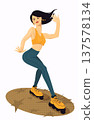 A young and athletic woman roller skating 137578134