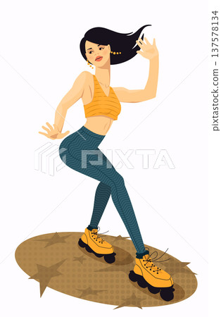 A young and athletic woman roller skating A young and athletic woman roller skating 137578134