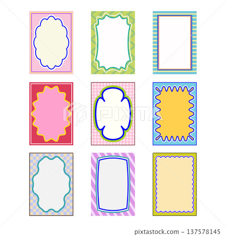 Collection of blank colorful wavy frame border cards 137578145