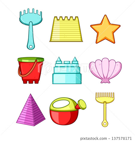 Beach and sand toys collection for summer play 137578171
