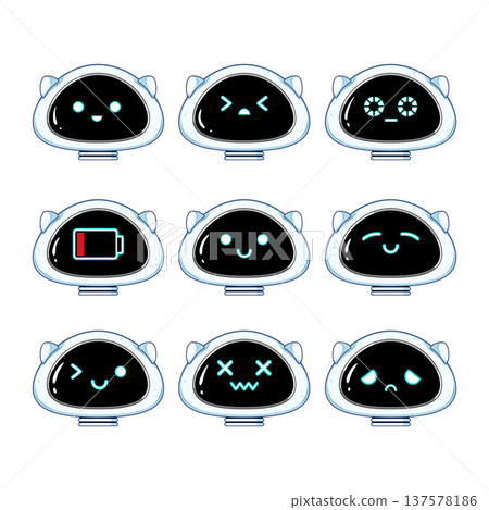 Cute robot heads displaying various emotions and expressions Cute robot heads displaying various emotions and expressions 137578186