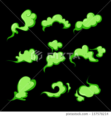 Green toxic gas clouds set on black 137578214