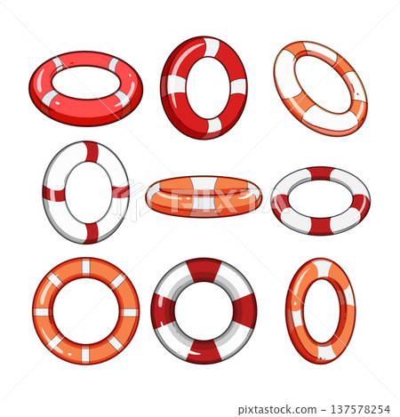 Lifebuoy collection providing safety and rescue at sea 137578254