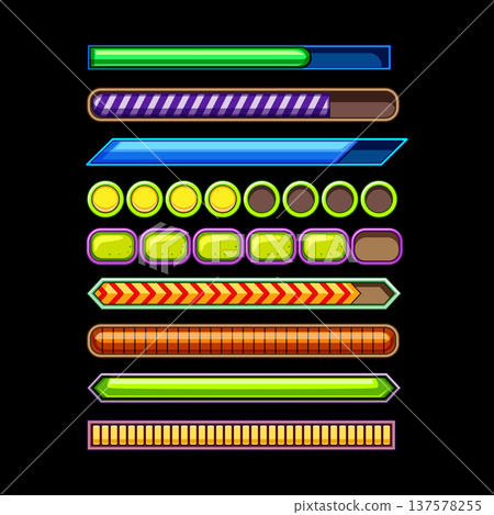 Diverse set of cartoon game progress and status bars 137578255