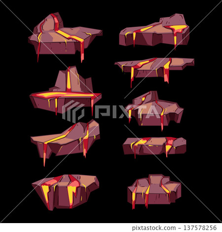 Game assets creating various volcanic rock platforms 137578256