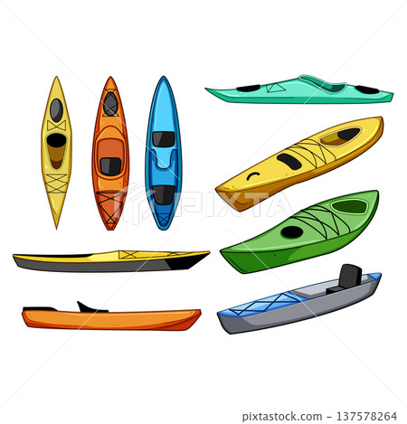 Colorful kayaks collection creating an active water sports design Colorful kayaks collection creating an active water sports design 137578264