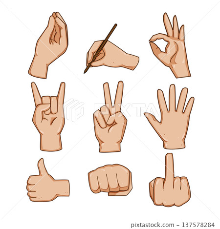 Hand gesture collection communicating different messages and actions Hand gesture collection communicating different messages and actions 137578284
