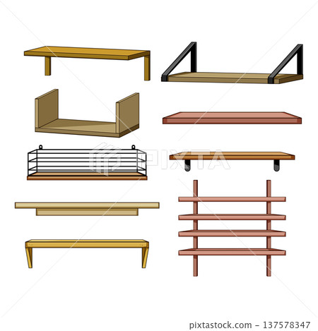 Different wall shelves offering home storage and decor Different wall shelves offering home storage and decor 137578347