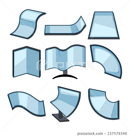Flexible screen technology illustrating various future display shapes Flexible screen technology illustrating various future display shapes 137578349