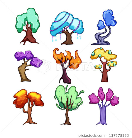 Fantasy trees collection vibrant whimsical nature 137578353
