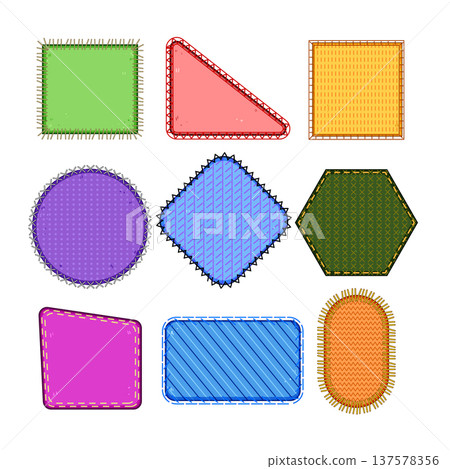 Colorful fabric patches with stitching designs vector illustration 137578356