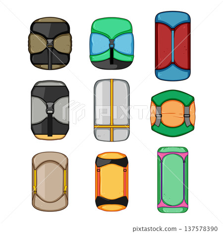 Different compression bags vector set for camping gear Different compression bags vector set for camping gear 137578390