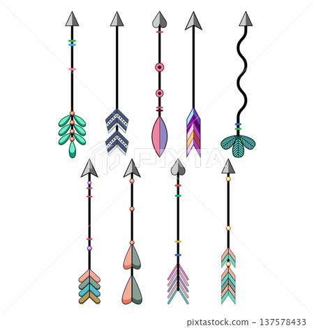 Boho style arrow collection with decorative fletching and beads Boho style arrow collection with decorative fletching and beads 137578433