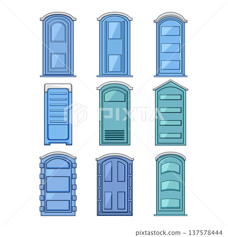 Portable toilets set showing various design styles 137578444
