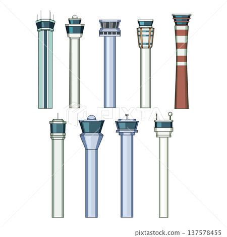 Collection of modern airport control tower illustrations for aviation design 137578455