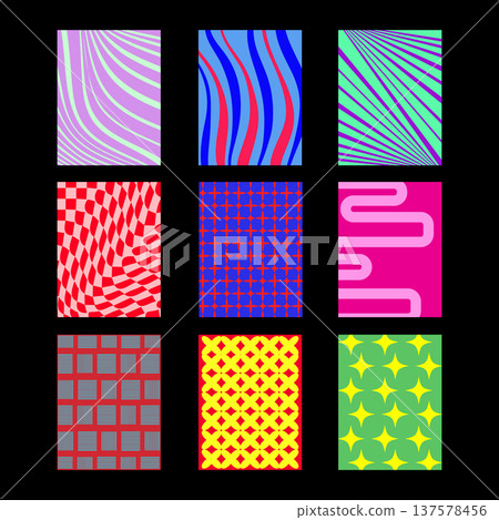 Collection of nine abstract geometric colorful patterns Collection of nine abstract geometric colorful patterns 137578456