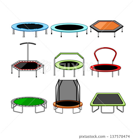 Collection of various trampolines and rebounders for recreation 137578474