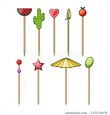 Decorative cocktail toothpicks adding festive and fun elements to drinks Decorative cocktail toothpicks adding festive and fun elements to drinks 137578478