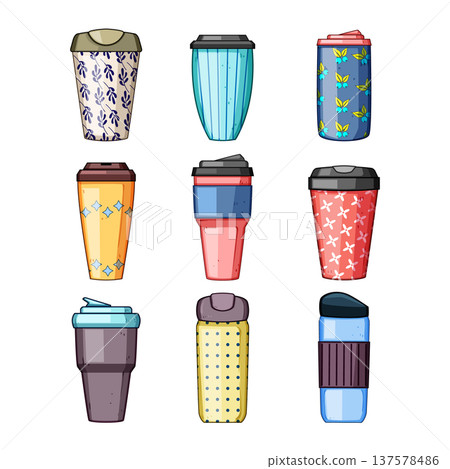 Reusable thermo mugs collection in various patterns and colors 137578486