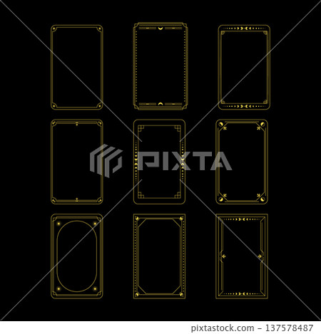 Golden tarot card border frames with celestial designs Golden tarot card border frames with celestial designs 137578487