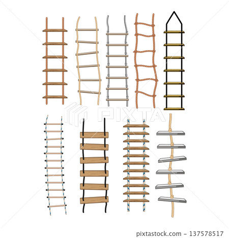 Rope ladders collection representing different designs and concepts Rope ladders collection representing different designs and concepts 137578517