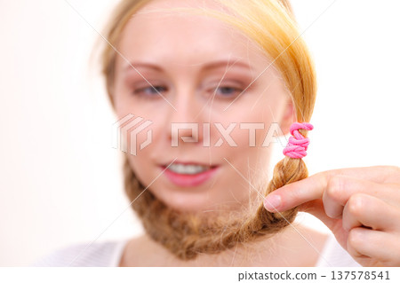 Blonde girl with braid hair 137578541