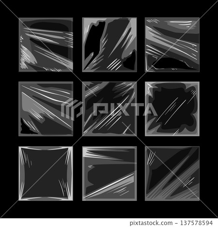 Plastic protection film covering square surfaces template Plastic protection film covering square surfaces template 137578594