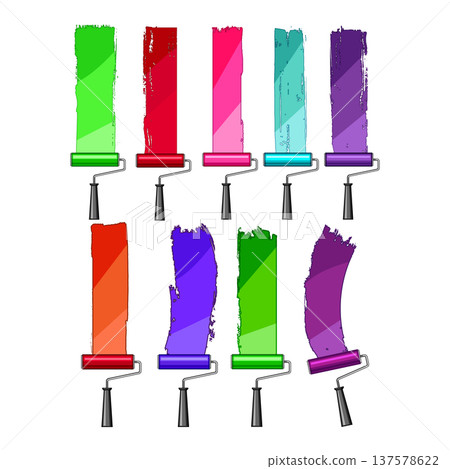 Paint rollers applying colorful strokes on white background Paint rollers applying colorful strokes on white background 137578622