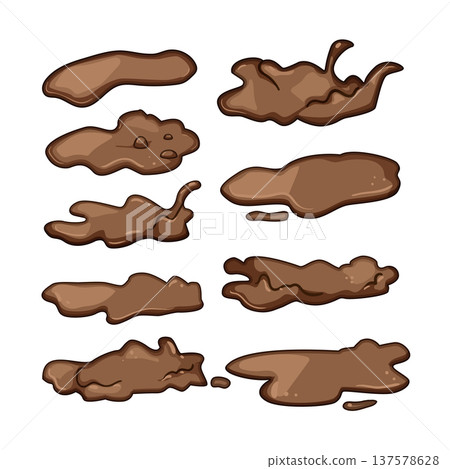 Drawing various splashing and dripping mud puddles Drawing various splashing and dripping mud puddles 137578628