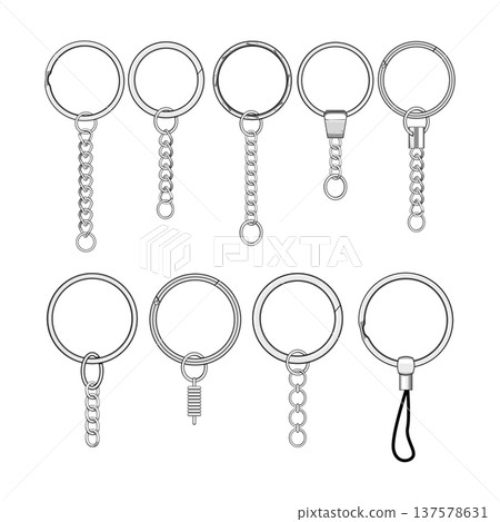 Metal keychain rings and chains set concept 137578631