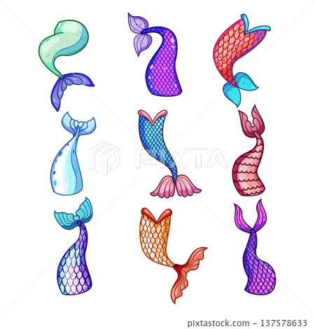 Colorful mermaid tails collection cartoon illustration creative design Colorful mermaid tails collection cartoon illustration creative design 137578633