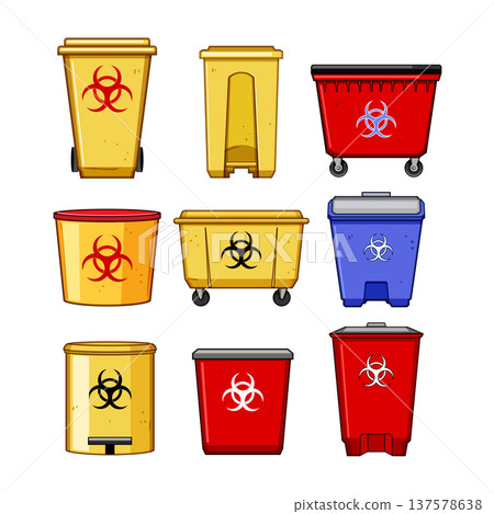 Biohazard waste bins representing medical hazardous refuse disposal 137578638