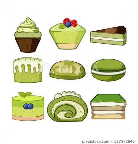Assorted matcha green tea desserts and japanese sweets Assorted matcha green tea desserts and japanese sweets 137578646