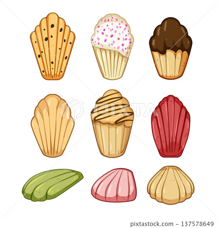 Collection of gourmet madeleine cakes and cupcakes set Collection of gourmet madeleine cakes and cupcakes set 137578649