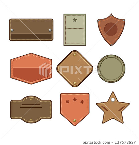 Leather patches and labels set vector illustration Leather patches and labels set vector illustration 137578657