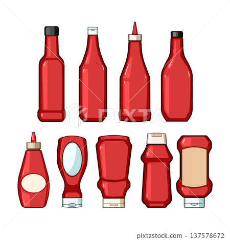 Ketchup bottles different shapes and sizes illustration set 137578672