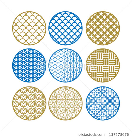 Japanese traditional patterns creating abstract circular design elements Japanese traditional patterns creating abstract circular design elements 137578676