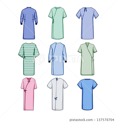 Hospital gown designs collection for medical wear concept Hospital gown designs collection for medical wear concept 137578704