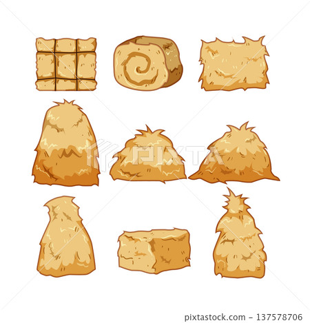 Varying haystacks and hay bales cartoon set 137578706