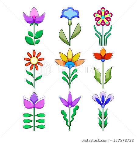 Decorative geometric colorful flowers illustration collection 137578728