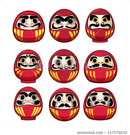 Daruma doll collection representing goal setting tradition 137578830