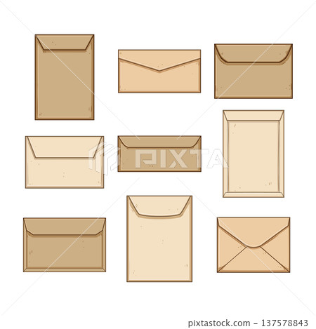 Collection of brown beige closed envelopes communication concept 137578843